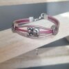 Bracelet femme enfant en cuir rond rose et son ourson argenté