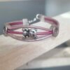 Bracelet femme enfant en cuir rond rose et son ourson argenté