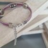 Bracelet femme enfant en cuir rond rose et son ourson argenté