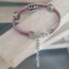 Bracelet femme enfant en cuir rond rose et son ourson argenté