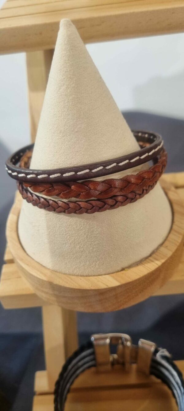 Bracelet homme en cuir marron plat et tressé