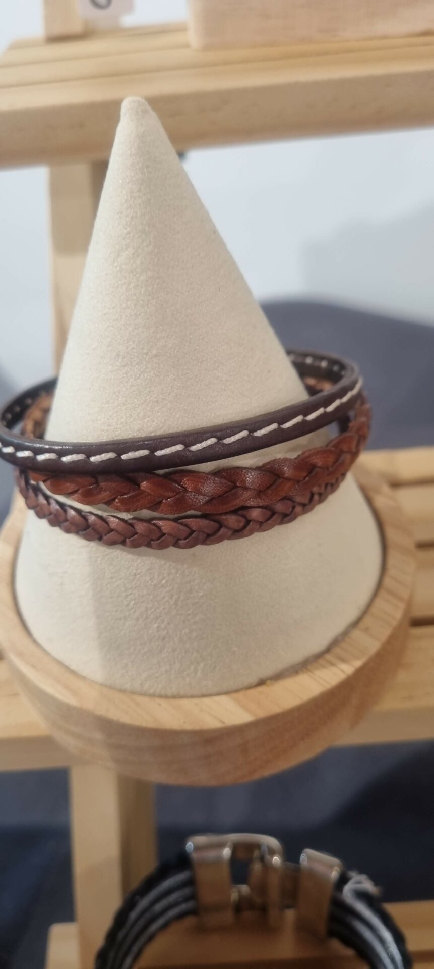 Bracelet homme en cuir marron plat et tressé