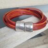 Bracelet femme cuir rond rouge et orange