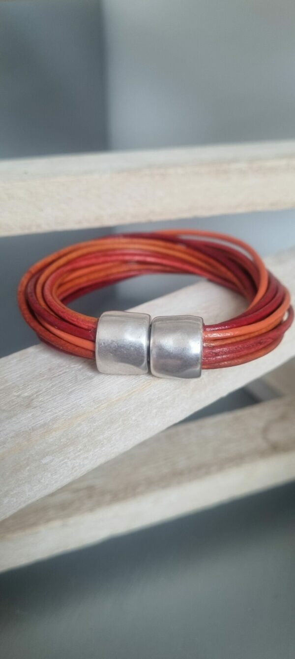 Bracelet femme cuir rond rouge et orange