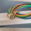 Bracelet femme en cuir rond 2mm orange, vert, bleu et marron