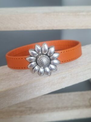 Bracelet femme cuir orange et fermoir fleur