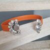 Bracelet femme cuir orange et fermoir fleur