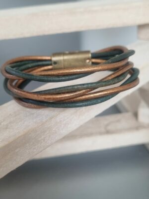 Bracelet mixte en cuir rond 3mm bronze et vert