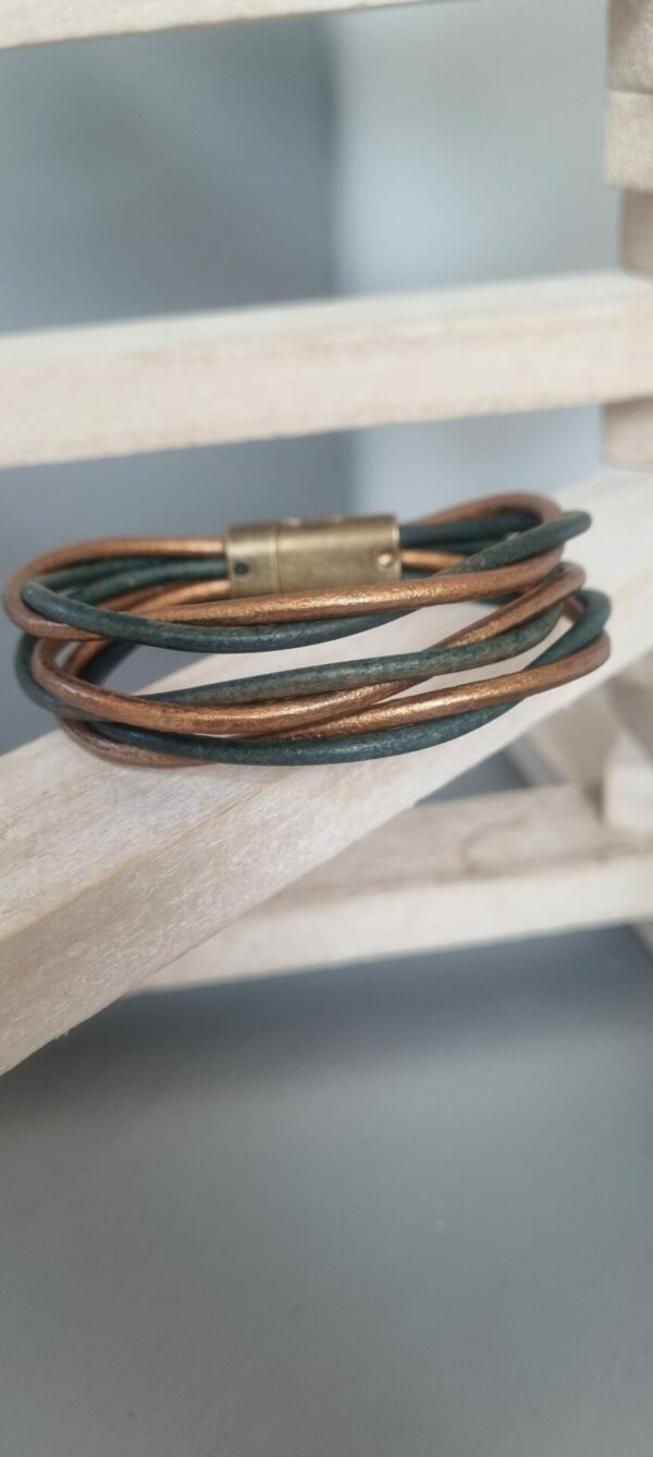 Bracelet mixte en cuir rond 3mm bronze et vert