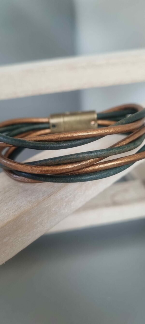 Bracelet mixte en cuir rond 3mm bronze et vert