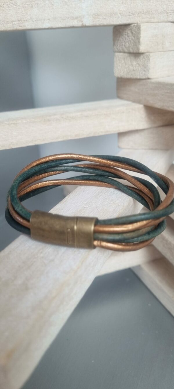 Bracelet mixte en cuir rond 3mm bronze et vert