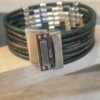 Bracelet femme en cuir rond 3mm bleu vert et passants argentés