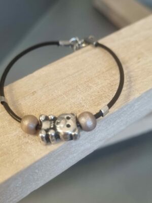 Bracelet enfant cuir marron et ourson