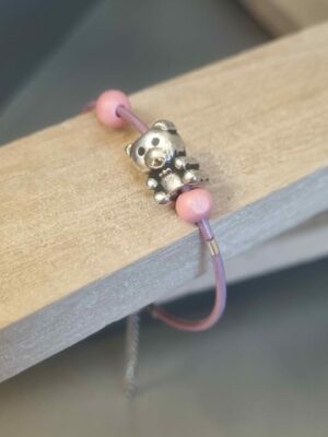 Bracelet enfant cuir rose et ourson