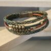 Bracelet homme en cuir tressé et perles bronze