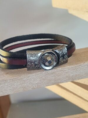 Bracelet homme en cuir noir et bordeaux plat