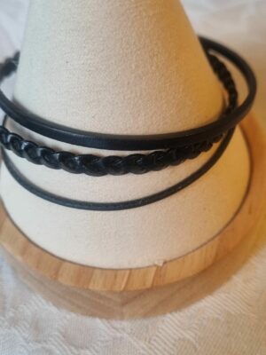 Bracelet homme en cuir noir plat, tressé et rond