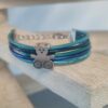 Bracelet enfant cuir rond bleu et ourson argenté