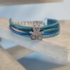 Bracelet enfant cuir rond bleu et ourson argenté