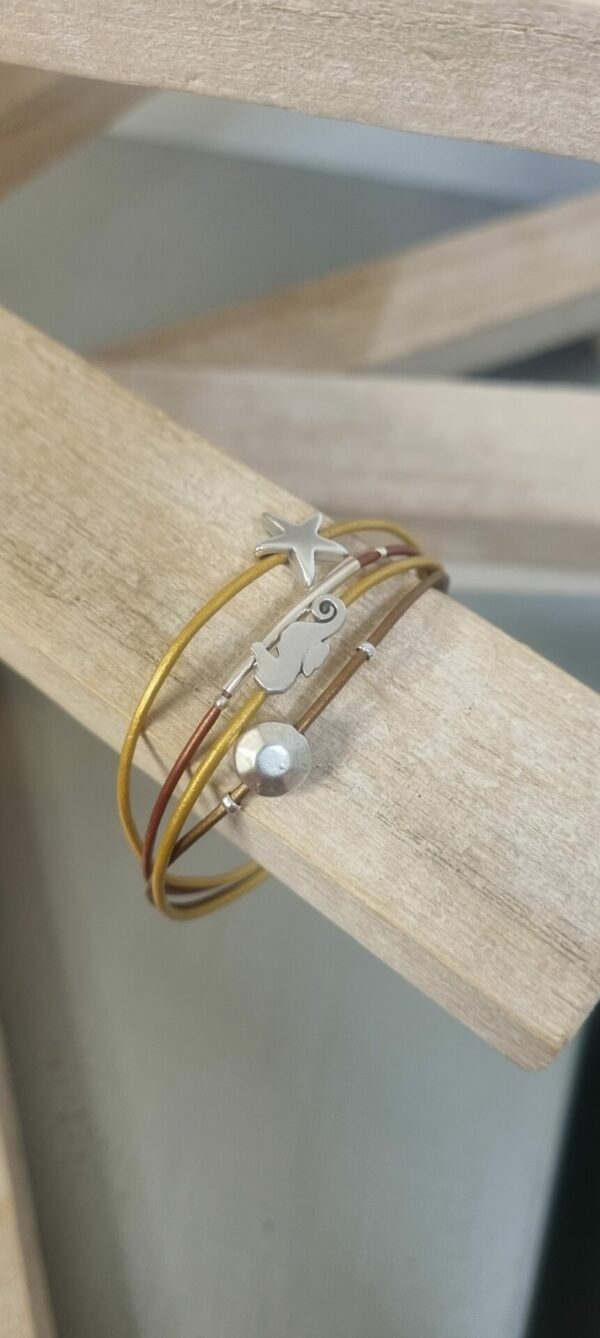 Bracelet femme en cuir rond 1mm et passants argentés