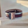 Bracelet femme 20mm cuir bordeaux et argenté pastille ovale martelée