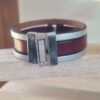 Bracelet femme 20mm cuir bordeaux et argenté pastille ovale martelée