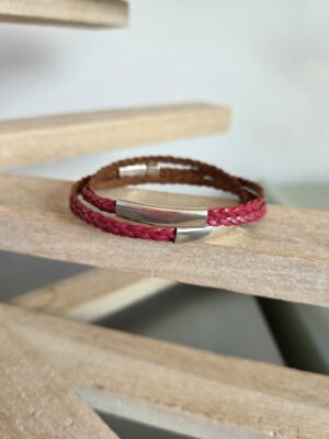 Bracelet femme double tour tressé rose